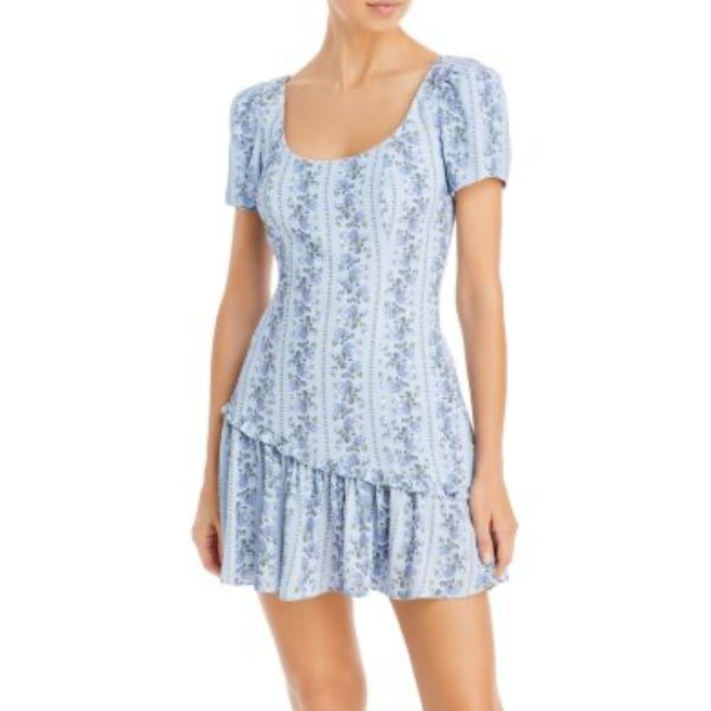 Love Shack Fancy Blue Solus Ruffled Floral Crepe Mini Dress Size 10 - Picture 9 of 10